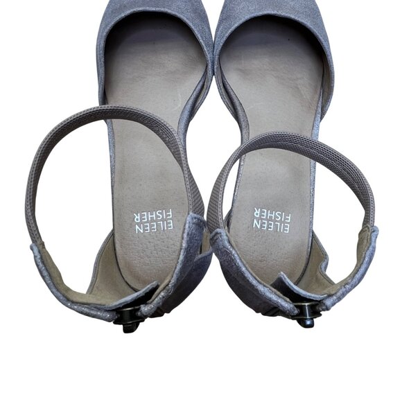 Eileen Fisher Womens Metallic Gray Ankle Strap DOrsay Flats Shoes Size 7.5 - Picture 6 of 8